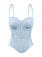 European And American Pure Color Fashionable Fishbone Bra, Waist Slimming Look Mesh Camisole With Breast Pads, Fishbone Top For Outer Wear