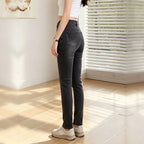 Women High Waist Gradient Black Straight Leg Jeans, Casual Slim Fit Denim Pants With Pockets