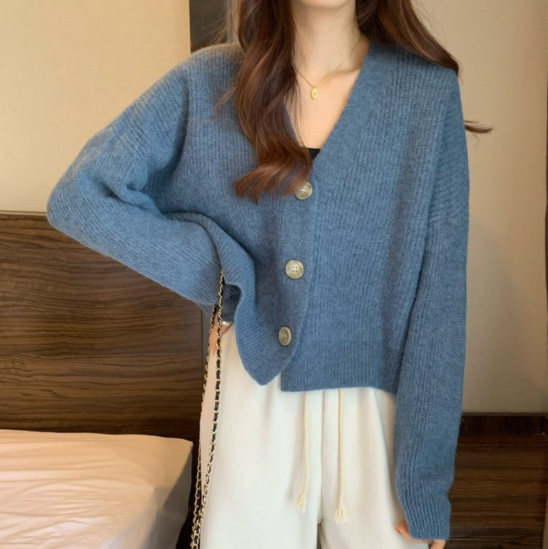 Autumn And Winter New Women's Korean-style V-neck Long-sleeved Sweater Cardigan Women's Fashionable All-matching Solid Color Top Coat
