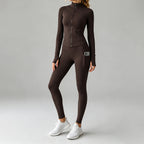 2026 Fall New Stand Collar Zipper Yoga Outfit For Women, Long Sleeve Two-Piece Set With Pockets And Peach Hip-Enhancing Fitness Pants