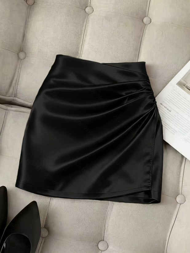 Womens Stylish And Elegant Solid-color A-line Satin Skirt