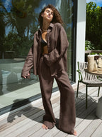 Cross-border Cotton Shirt Trousers Suit Europe And The United States 2025 Spring And Summer New Loose Long Sleeve Shirt Casual Suit Women