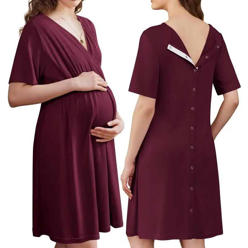 Breathable V-neck Maternity Nursing Modal Dress