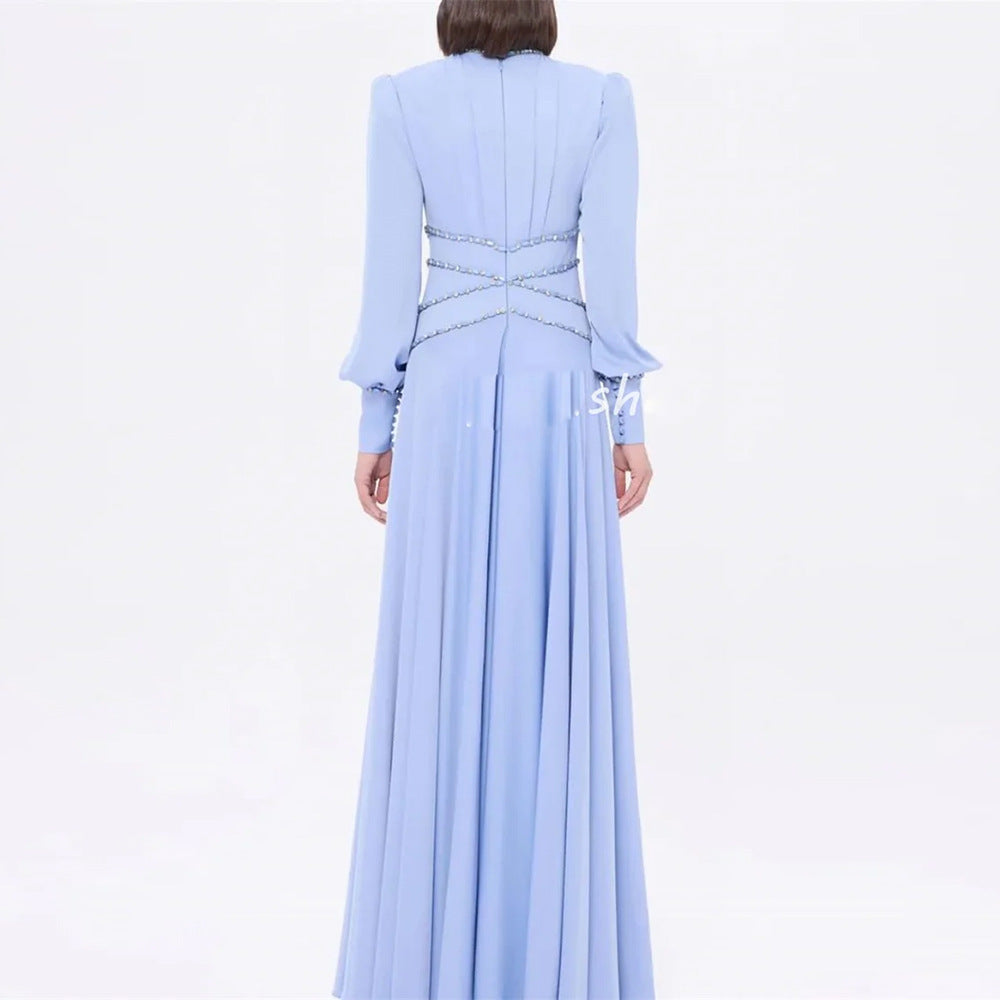 Beaded Long Sleeve Maxi Evening Gown