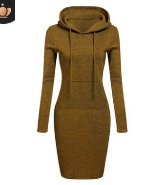 2026 Hot Autumn And Winter European And American Women's Hooded Lace Up Hoodie Pocket Long Sleeved Dress