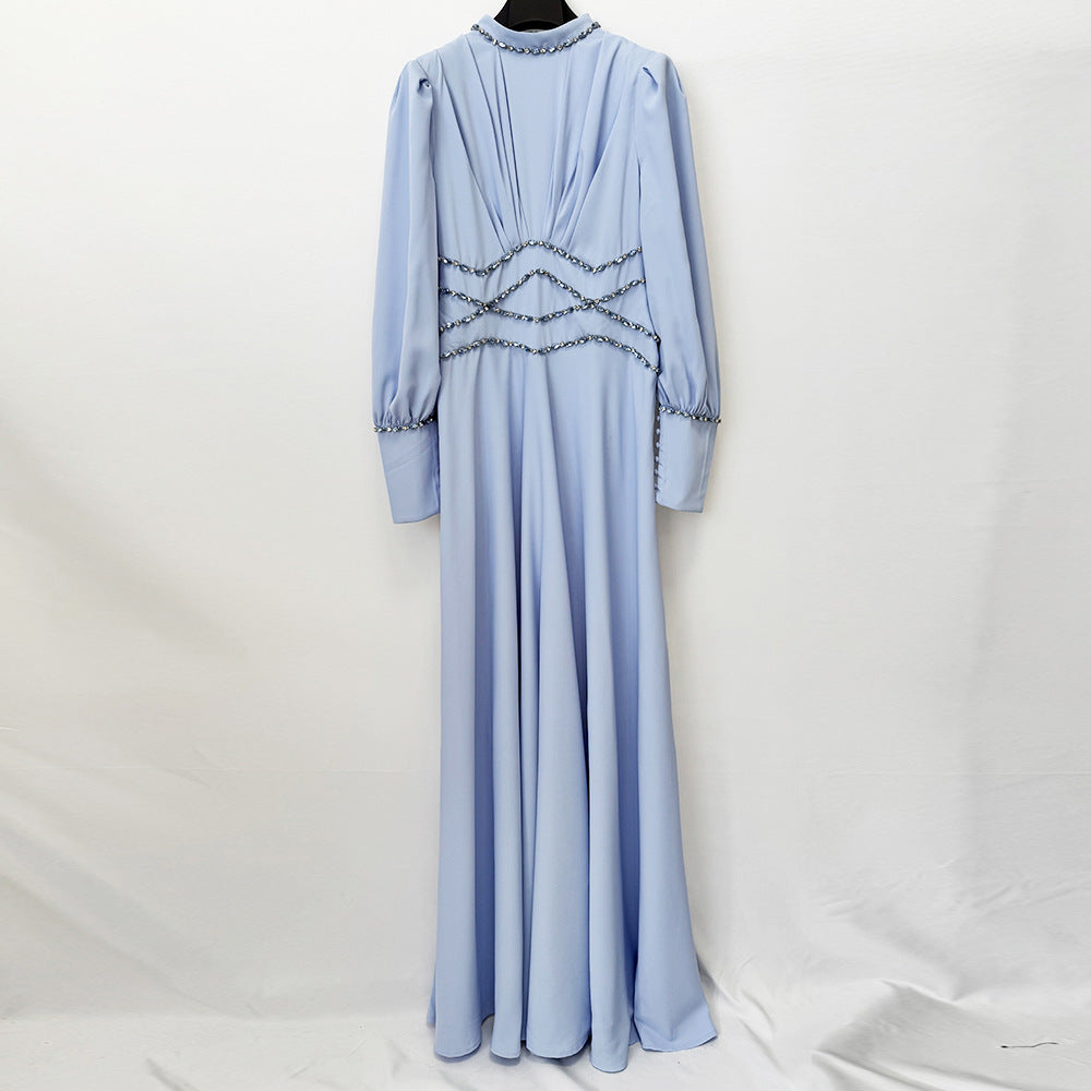 Beaded Long Sleeve Maxi Evening Gown
