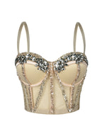 Cross-Border Rhinestone Mesh Fishbone Bra Semi-Transparent Sexy Slimming Suspender Tube Top Slimming Diamond Fishbone Top Stage