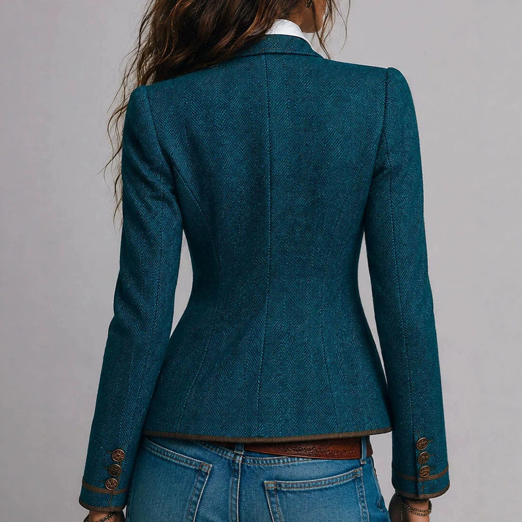 Vintage Contrasting-Color Trim Waist-Cinching Slim-Fit Coat For Women