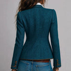 Vintage Contrasting-Color Trim Waist-Cinching Slim-Fit Coat For Women