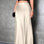 Womens Solid-color High-waisted Satin Skirt