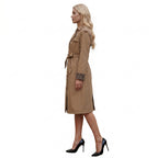 New Women's Trench Coat With Leopard Print Decoration, European And American Style, Long-Sleeve, European Size, Fashion Double-Breasted With Belt 2602