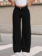 Draped Floor-length Black Straight-leg Jeans