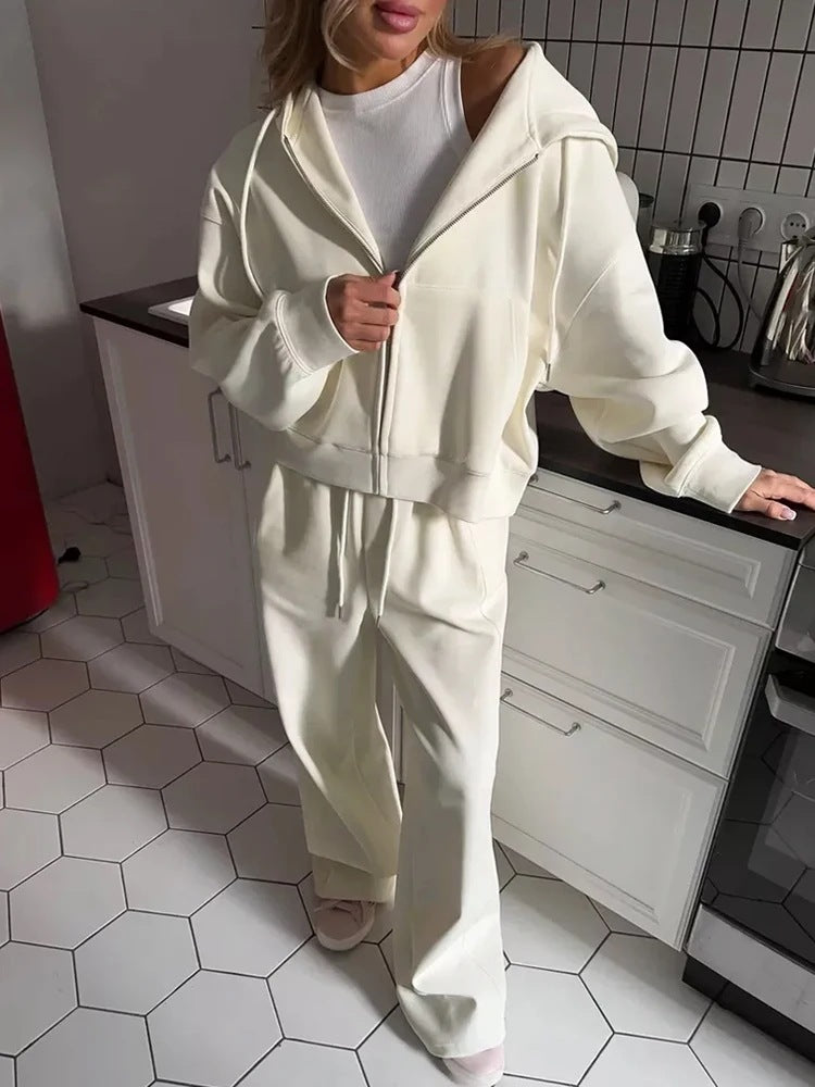 Women's Zipper Sports Suit And Pants Gary Casual Two-Piece Women's Casual Hooded Sports Suit