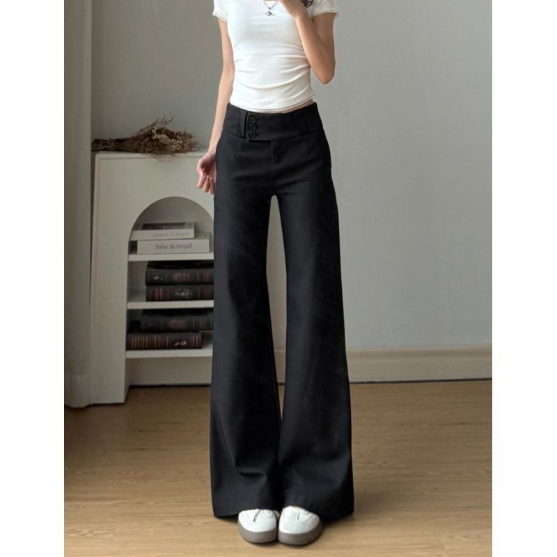 Short-statured Edgy Buttoned Bootcut Suit Pants