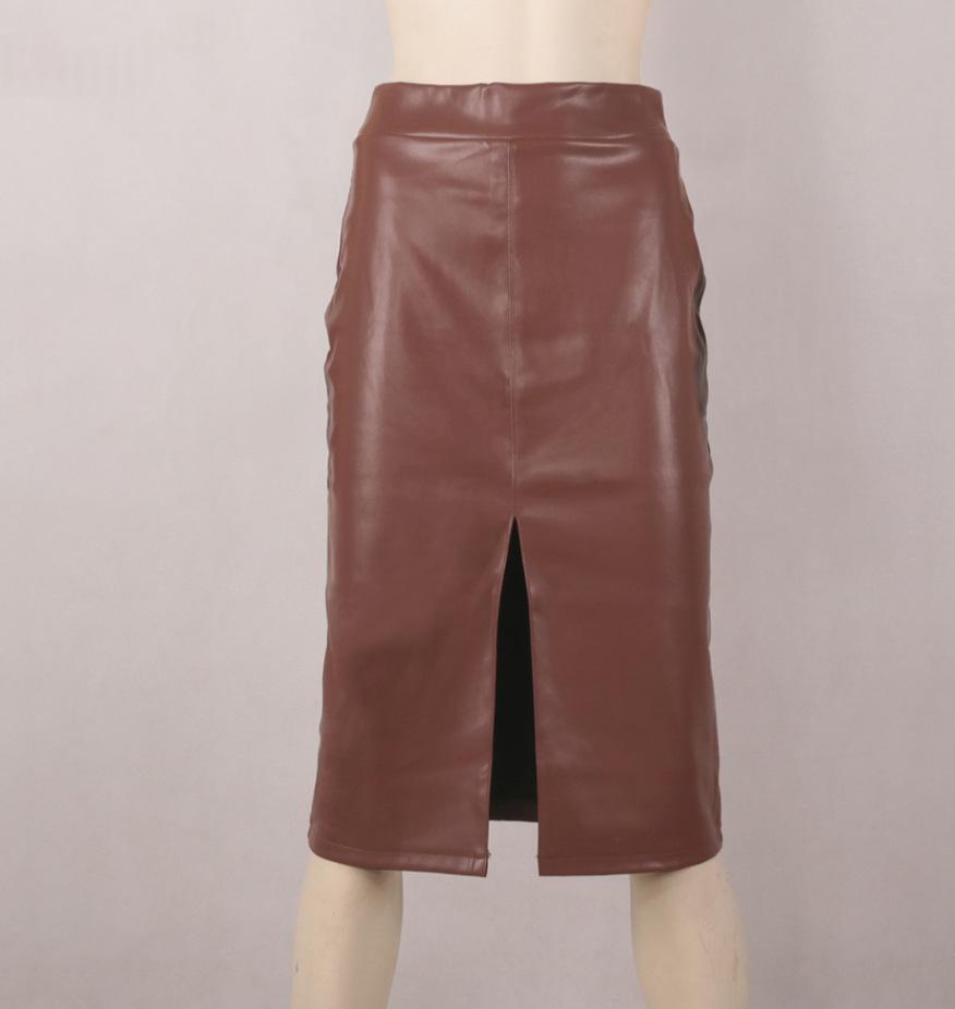 Womens Casual Sexy High-Waisted PU Skirt