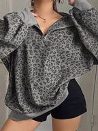 Women's Casual Corduroy Hoodie With Leopard Print Pattern