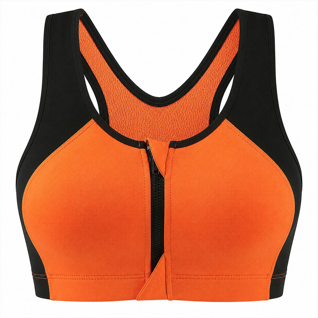 Front Zip Supportive Sports Bra - Anti-Cup Migration Design for Women High Impact Workout Fitness Top