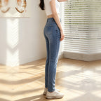 Women High Waist Slim Skinny Jeans, Classic Blue Washed Stretch Denim Pants With Pockets