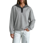Women's Relaxed-fit Loose-fitting Patchwork Color-block Hooded Sweatshirt