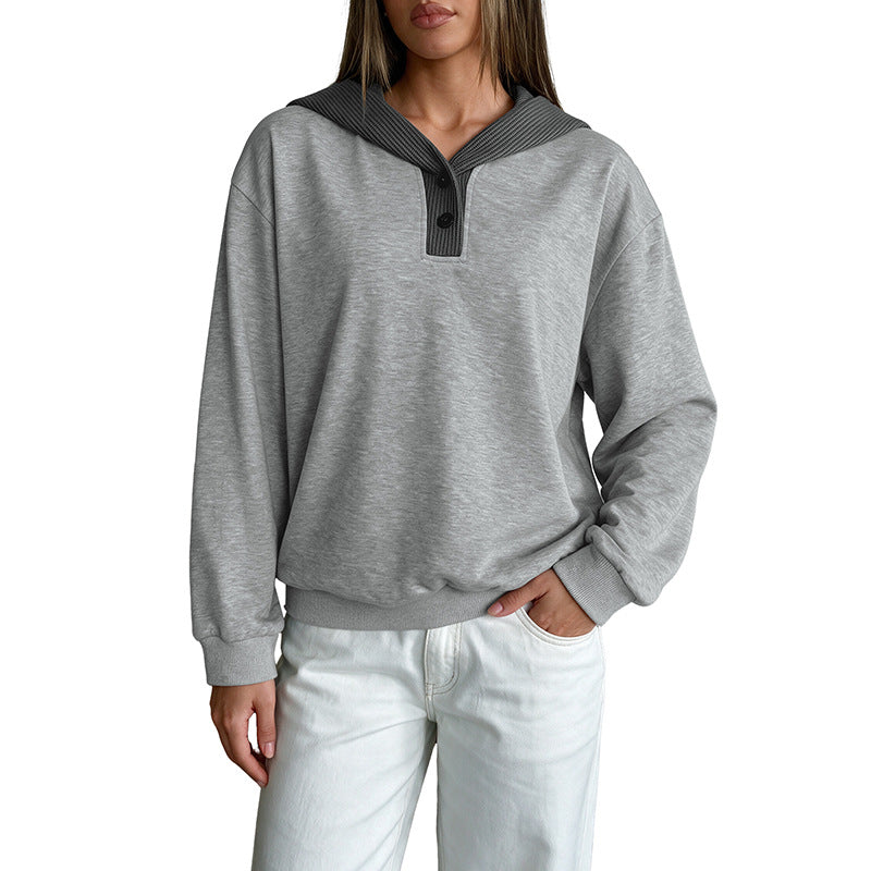 Women's Relaxed-fit Loose-fitting Patchwork Color-block Hooded Sweatshirt