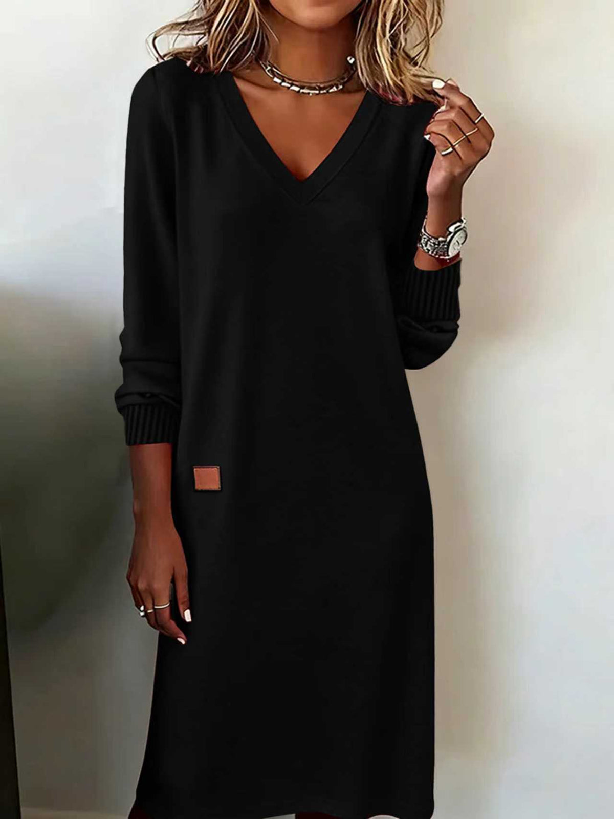 European And American Cross-Border New Spring & Fall Women's V Neck Long Dress Slim Hip Skirt Women's Dress