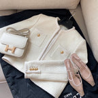 Elegant And Versatile French-style Cable-knit Jacket With Gold Buttons
