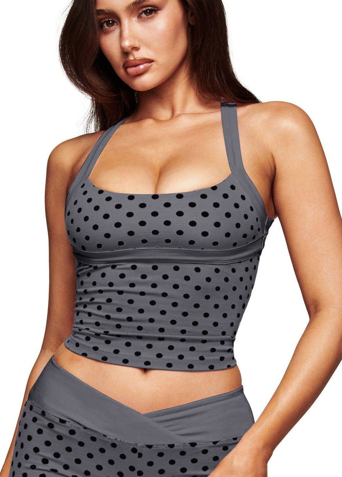 Cross-border Halter Neck Polka Dot Tank Top, Long Pants, Bell-bottom Pants, Beautiful Back Bra, Fitness Wear, Sportswear, Yoga Outfit Set