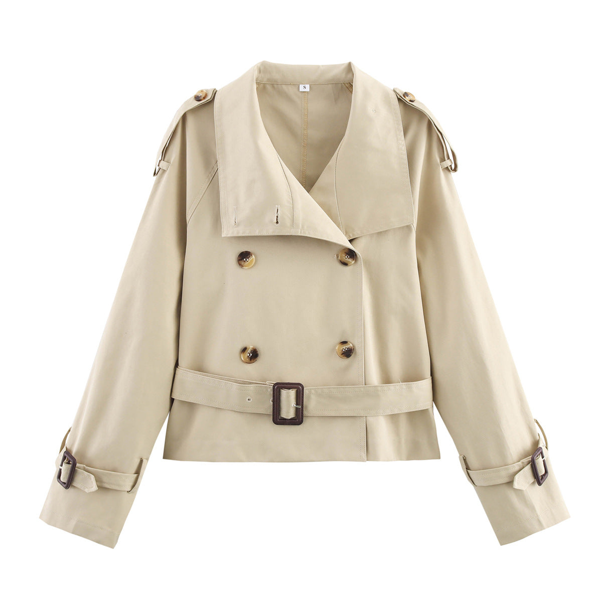 Cropped Long-sleeve Trench Coat For Women