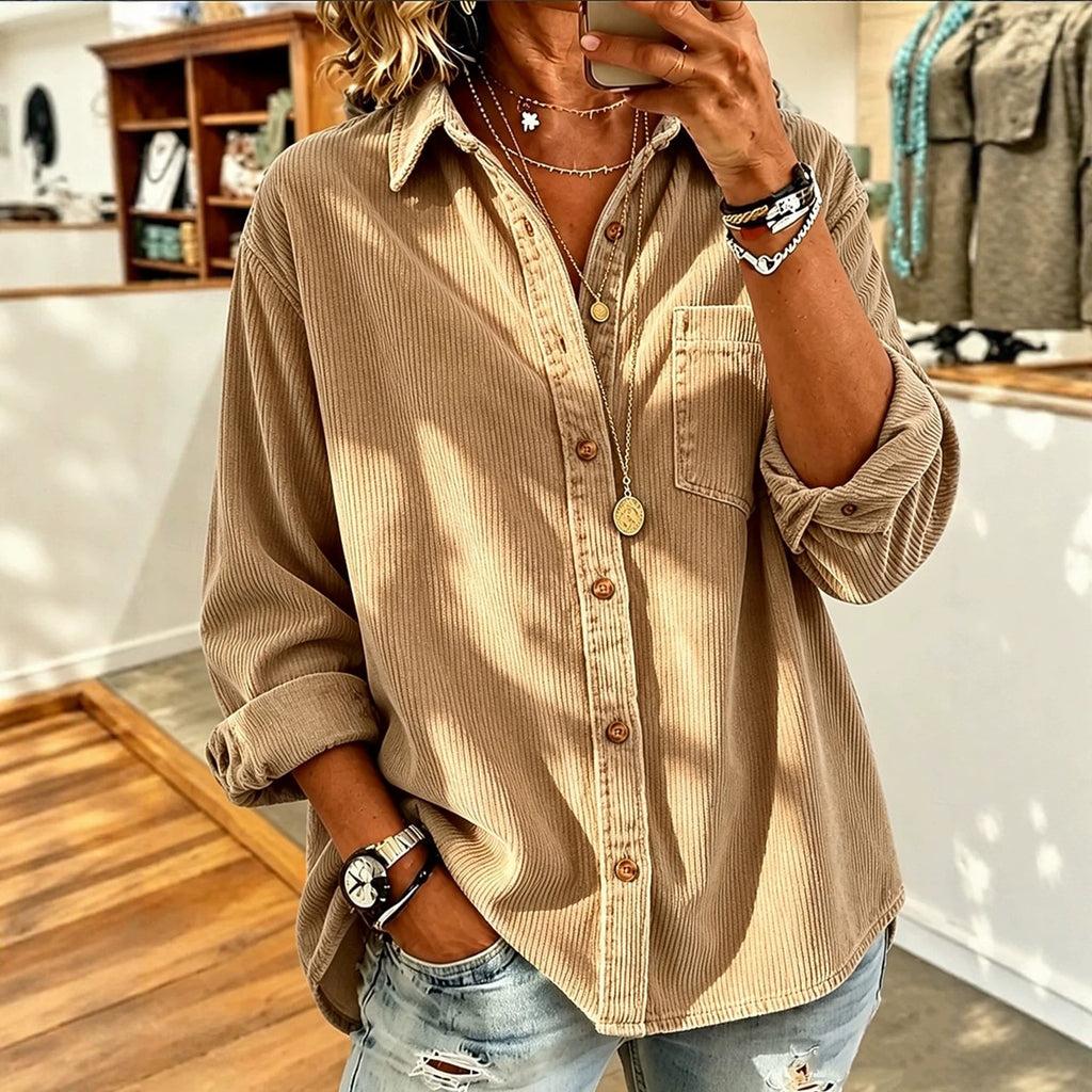 Retro Lapel Long-sleeved Corduroy Casual Loose-fit Thick Women's Garment