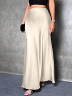 Womens Solid-color High-waisted Satin Skirt