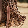 Womens Leopard-Print Ruffle-Trim Long-Sleeve Dress