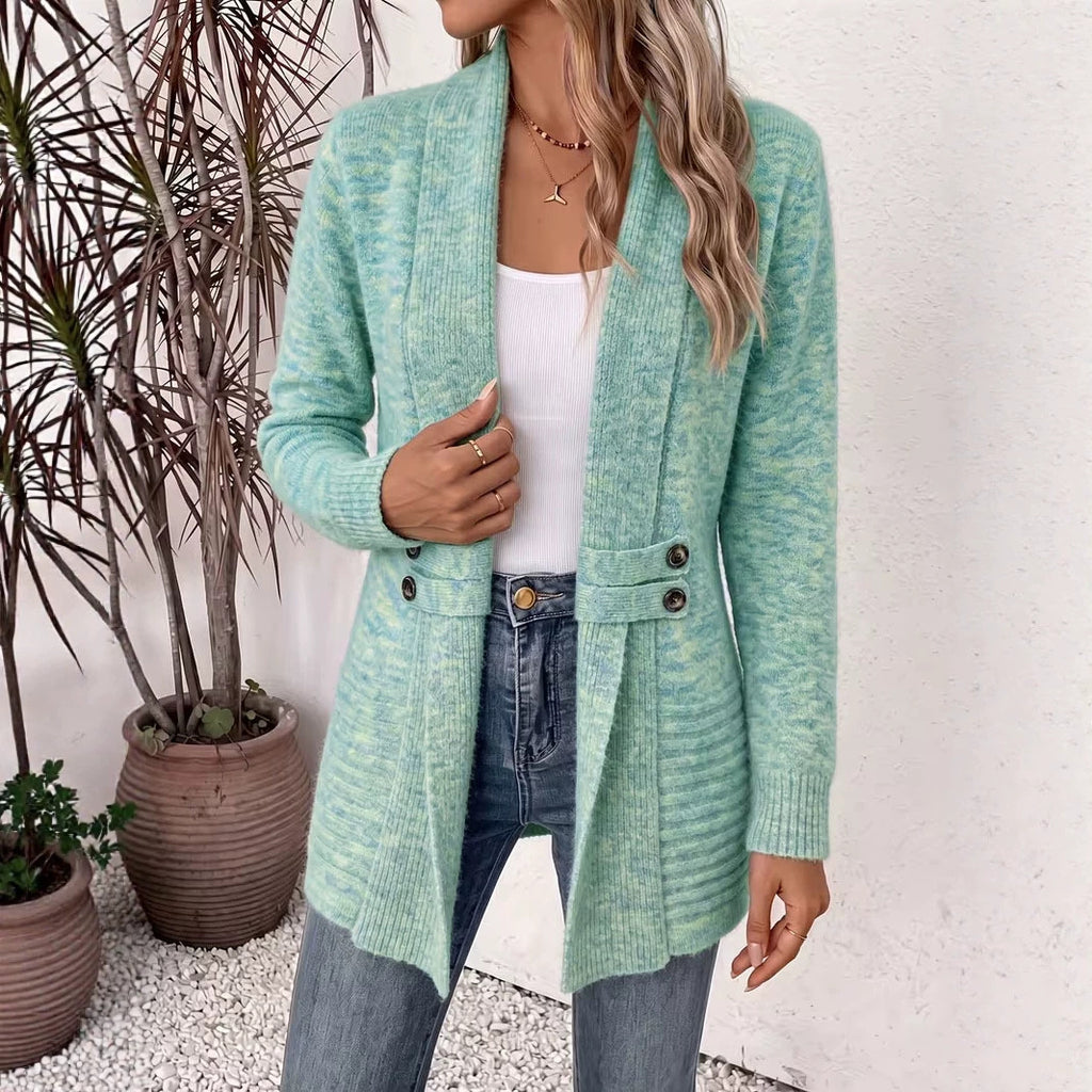 Casual Double-breasted Decorative Belt Cardigan Lazy Style Versatile Mid-length Sweater