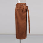 Solid-color Suede-like Fabric High-waisted Slim-fit Midi Bodycon Skirt