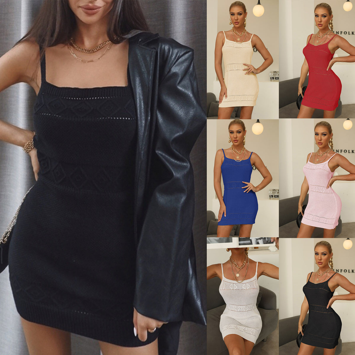 Womens Solid-color Versatile Slim-fit Sheath Dress