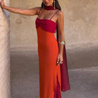Foreign Trade Women's Clothing Summer Dress Fashionable Color-Block Scarf Collar Slim Fit Bodycon Strap Dress