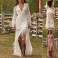 Ivory Fringe Lace Boho Maxi Dress