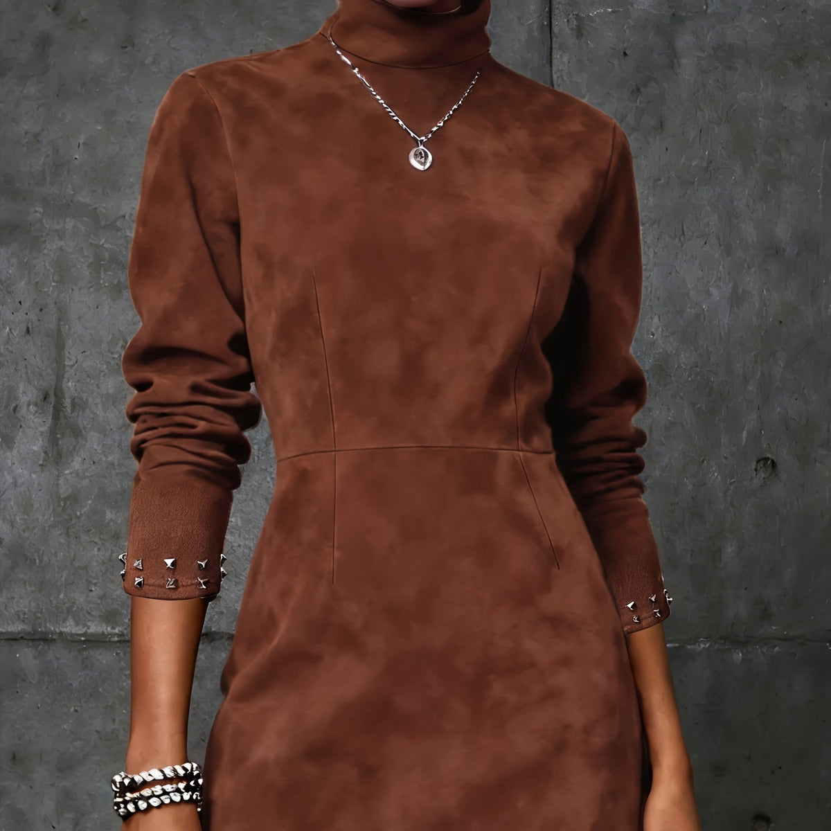Light Luxury Fashion Rivet High Neck Jumpsuit Short Skirt
