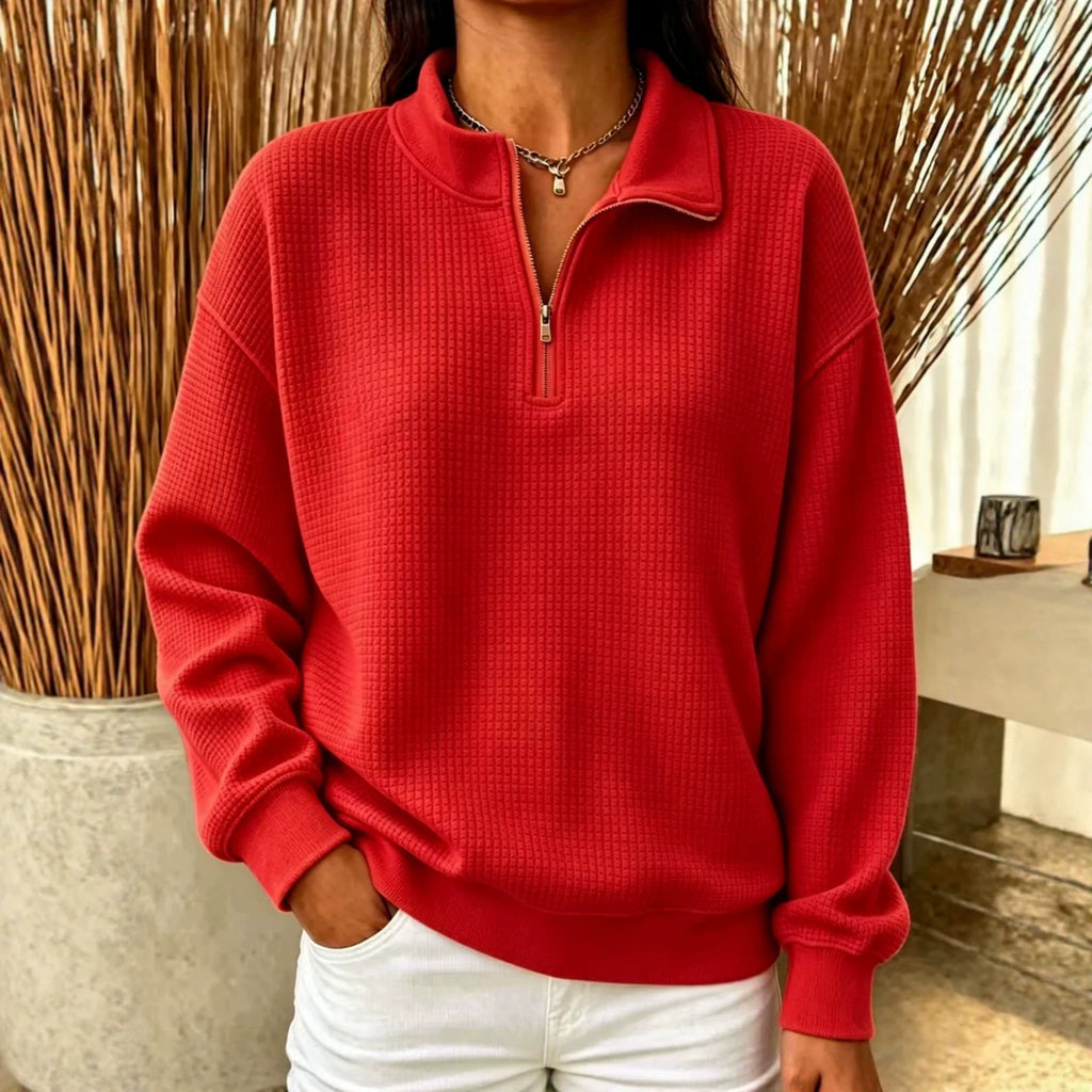 Solid Color Stand Collar Long-sleeve Zipper Stitching Women's Sweater
