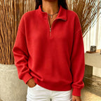 Solid Color Stand Collar Long-sleeve Zipper Stitching Women's Sweater