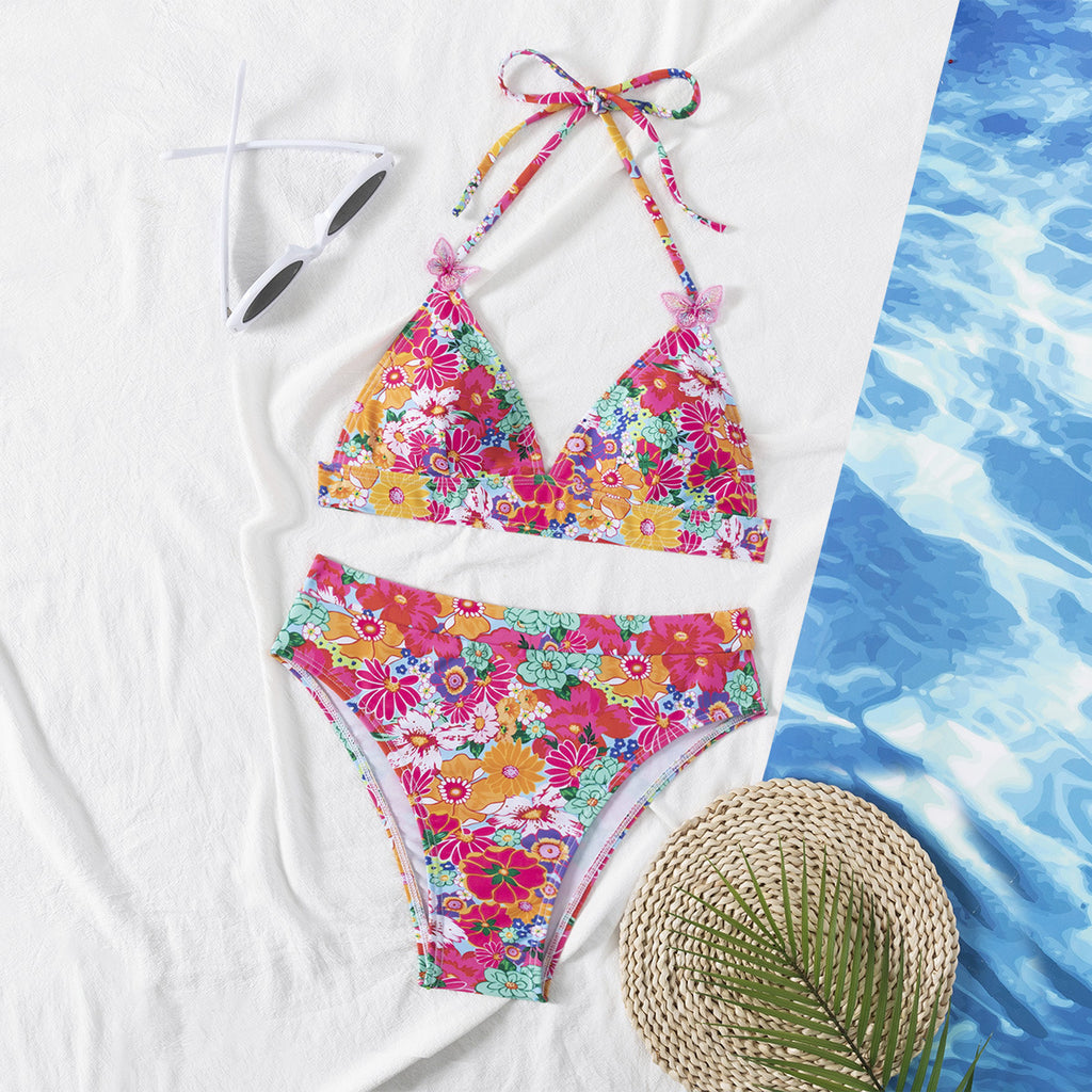 European And American New Style Bikini Swimsuit Cross-Border Amazon Lace-Up Backless Sexy Floral Beach Bikini For Women