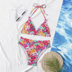 European And American New Style Bikini Swimsuit Cross-Border Amazon Lace-Up Backless Sexy Floral Beach Bikini For Women
