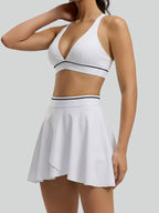 New European And American Color-block Stripe Sexy Tight Yoga Outfit For Women, Breathable Quick-drying Back Beauty Sports Bra Set