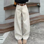 High-waisted Loose-fitting Figure-flattering Straight-leg Floor-length Pants
