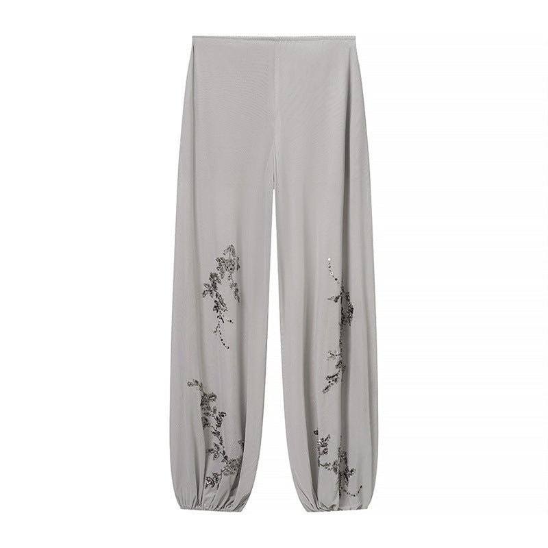 Women's Sequin Embroidery Set Elegant Commute Long Sleeve Long Pants Ramie Cotton Polyester Outfit