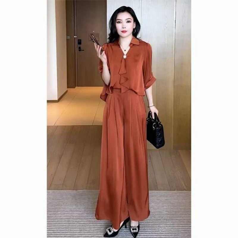 Short-sleeved Top And Wide-leg Pants Two-piece Set