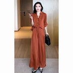 Short-sleeved Top And Wide-leg Pants Two-piece Set