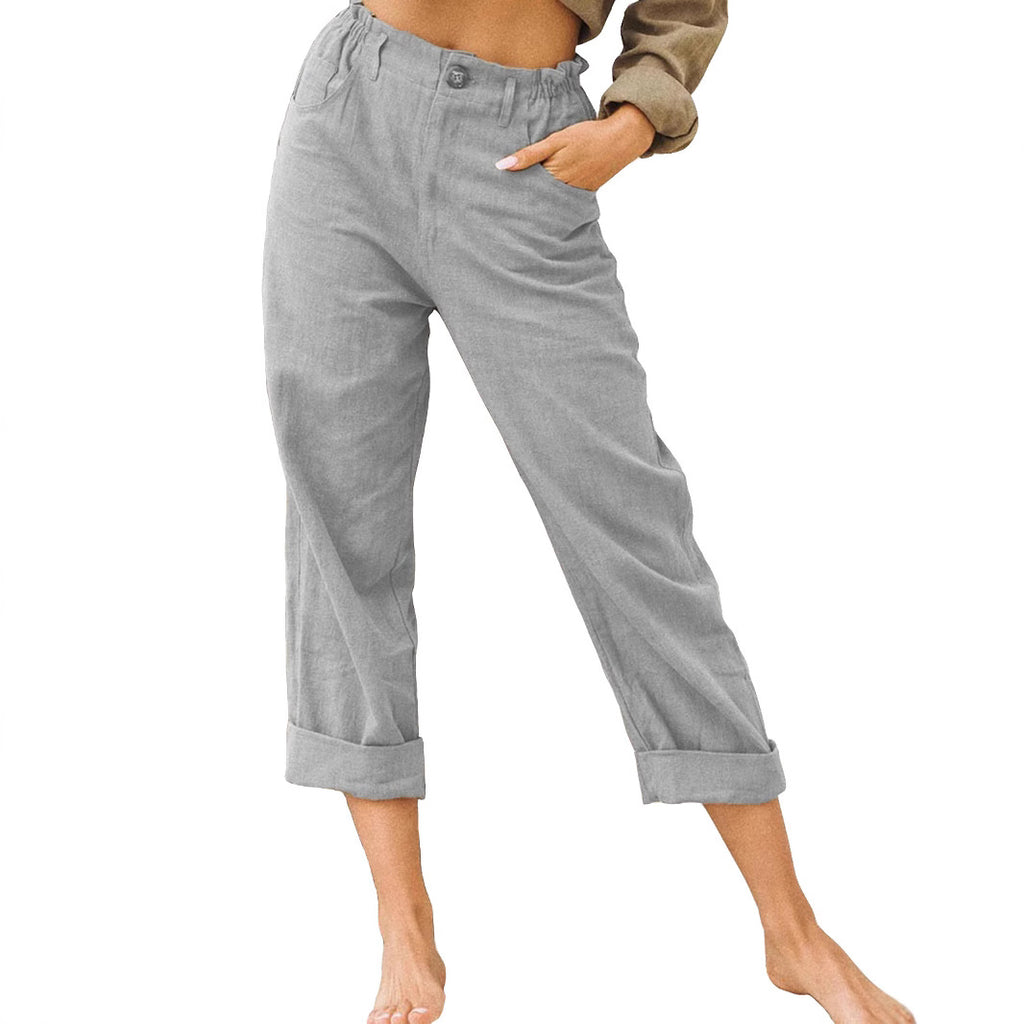 2026 European And American Women's Fashion Wish Amazon New Solid Color Cotton And Linen Fashion Loose High-Waisted Straight Casual Long Pants For Women