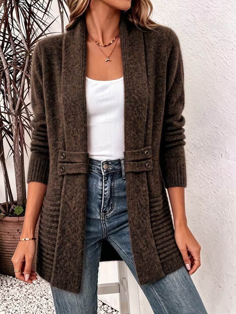 Casual Double-breasted Decorative Belt Cardigan Lazy Style Versatile Mid-length Sweater
