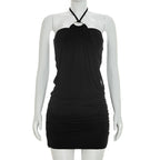 Minimalist Metal-ring Halter-neck Hip-hugging Micro-mini Dress