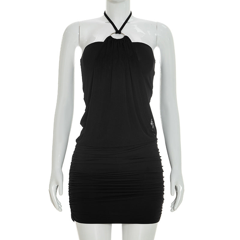Minimalist Metal-ring Halter-neck Hip-hugging Micro-mini Dress
